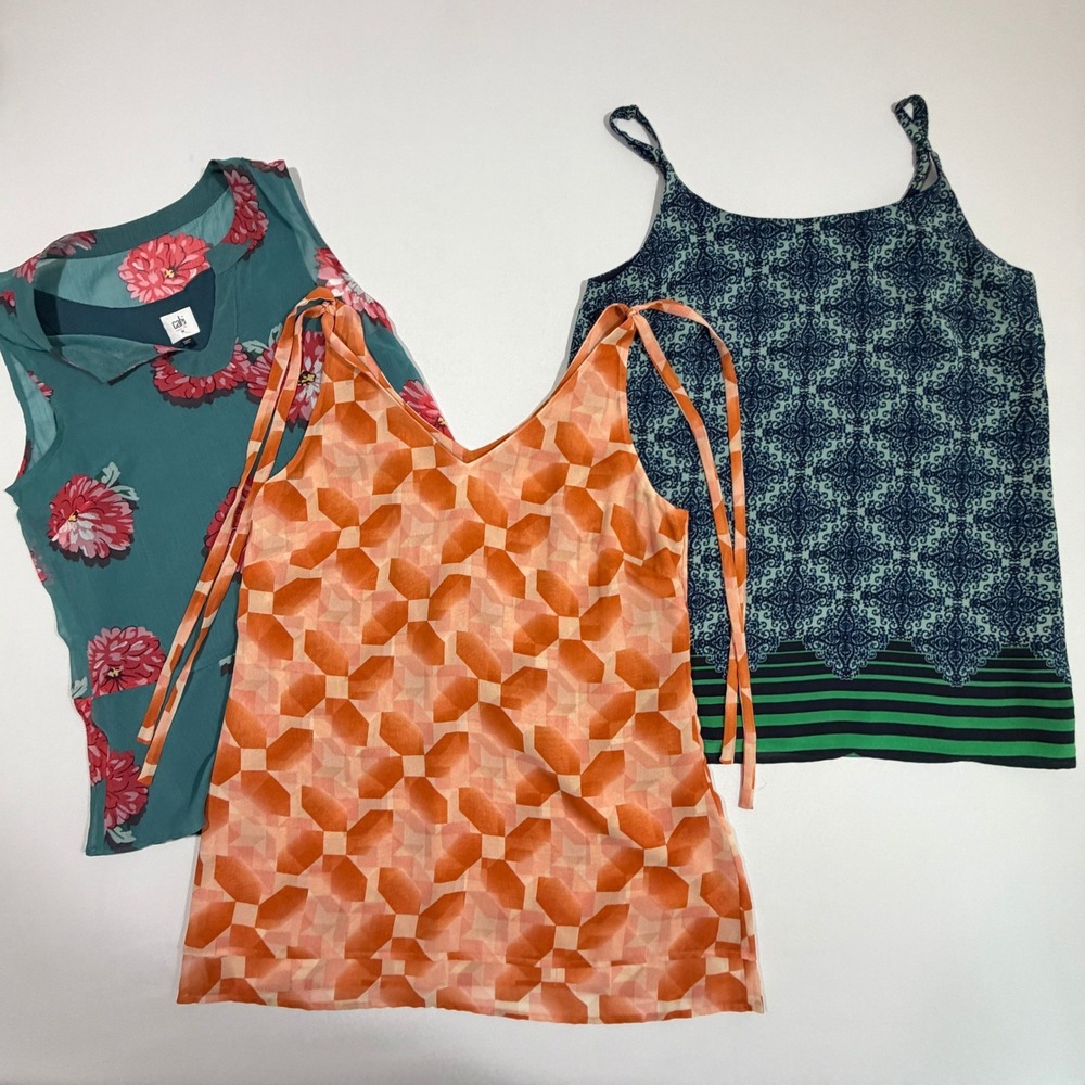 Cabi Womens Blouse Lot Size M Tank Top Cami Chiffon Peplum Stripe Boho Casual